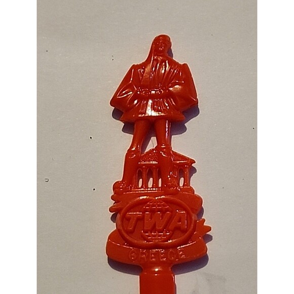Vintage TWA Airlines Swizzle Stick Red Stirrer France World Airport Barware - Picture 3 of 3